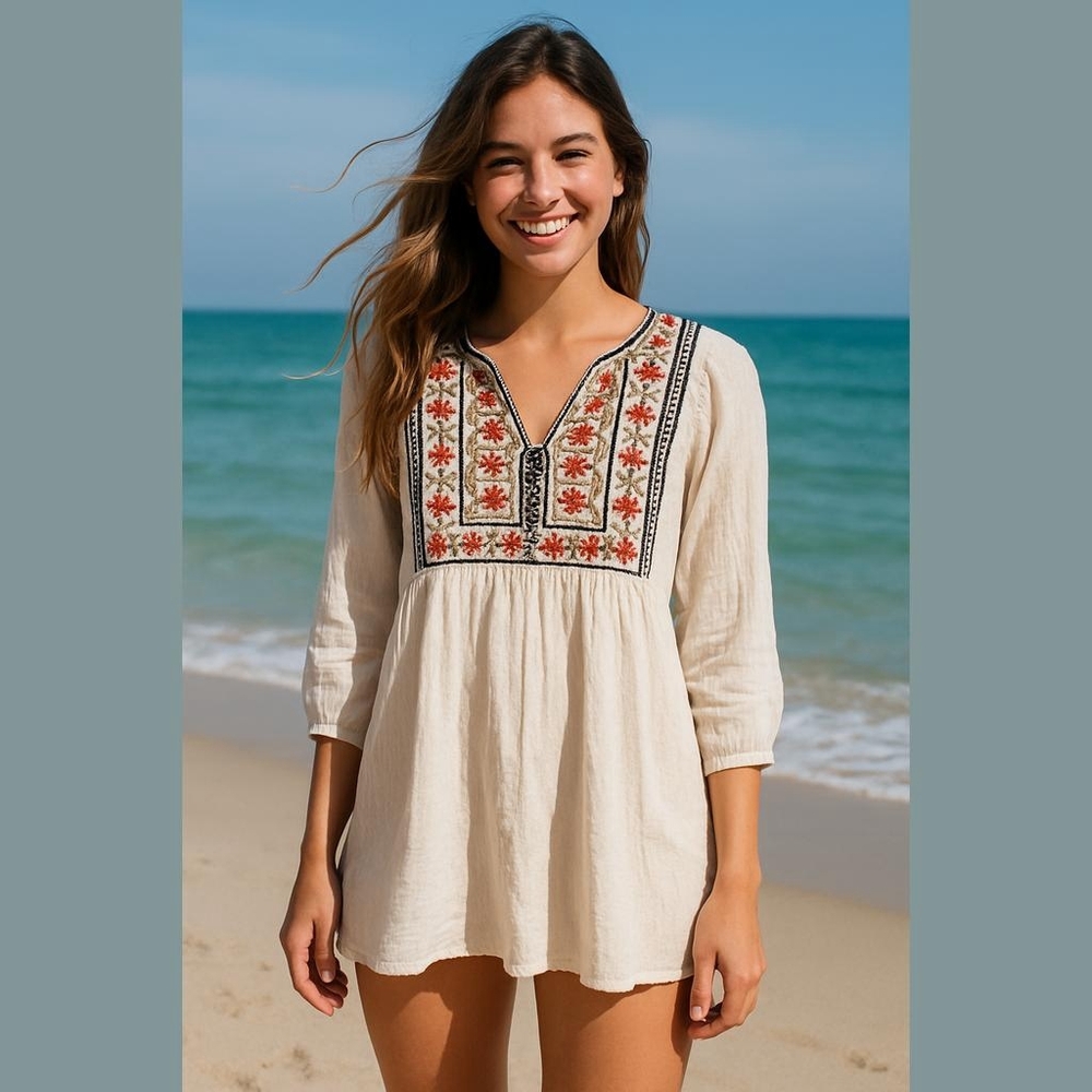 Embroidered White Tunic Top
